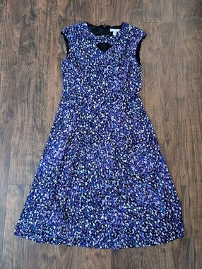 London Styles 8 Women's Purple Floral Fit & Flare Dress Midi